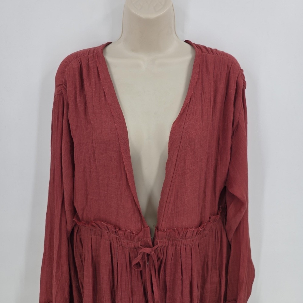 Peach Love California Boho Dress Women L Rose Bell Sleeve Mini Beach Cover Gypsy - Picture 4 of 13